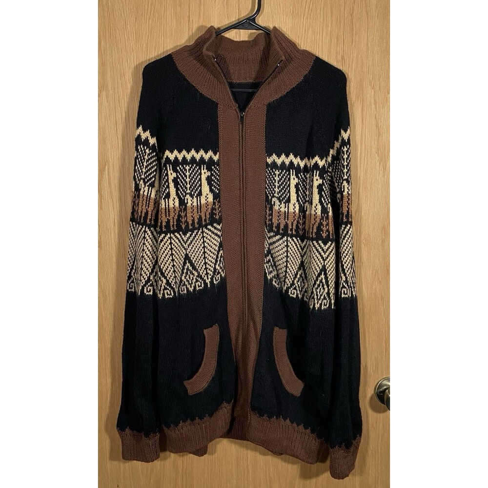 Artesania Edm Women's XL Aztec Soft Alpaca Knit Zip Cardigan Sweater Pockets
